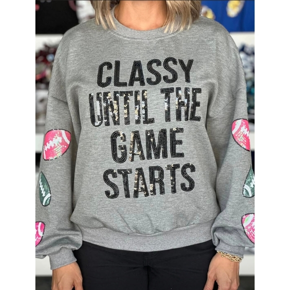 Simply Southern Tops - SIMPLY SOUTHERN Classy Until The Game Starts Sequin Football Sweater XXL
